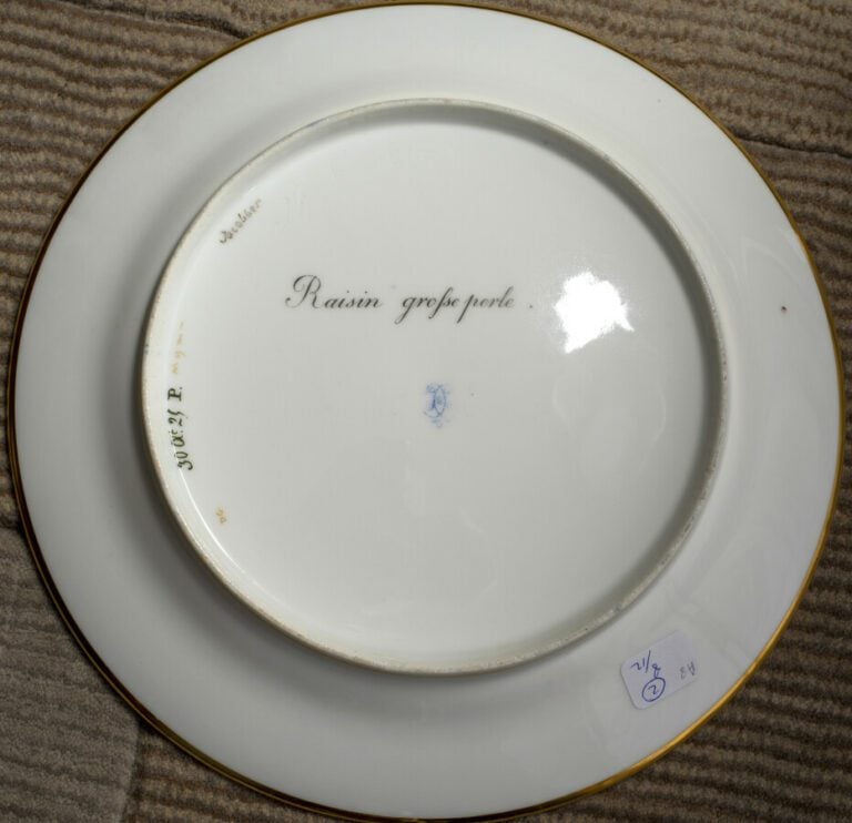 SEVRES - 6 assiettes du service de la duchesse de Berry, décor polychrome de ra…