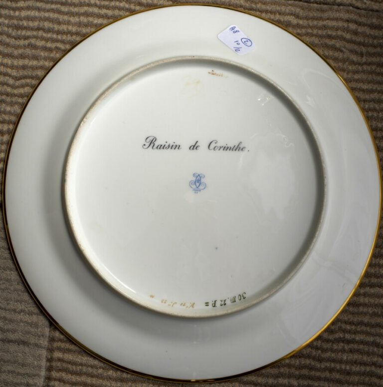 SEVRES - 6 assiettes du service de la duchesse de Berry, décor polychrome de ra…