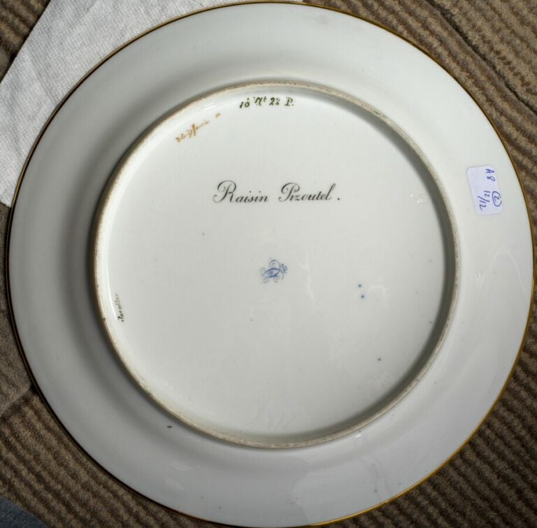 SEVRES - 6 assiettes du service de la duchesse de Berry, décor polychrome de ra…