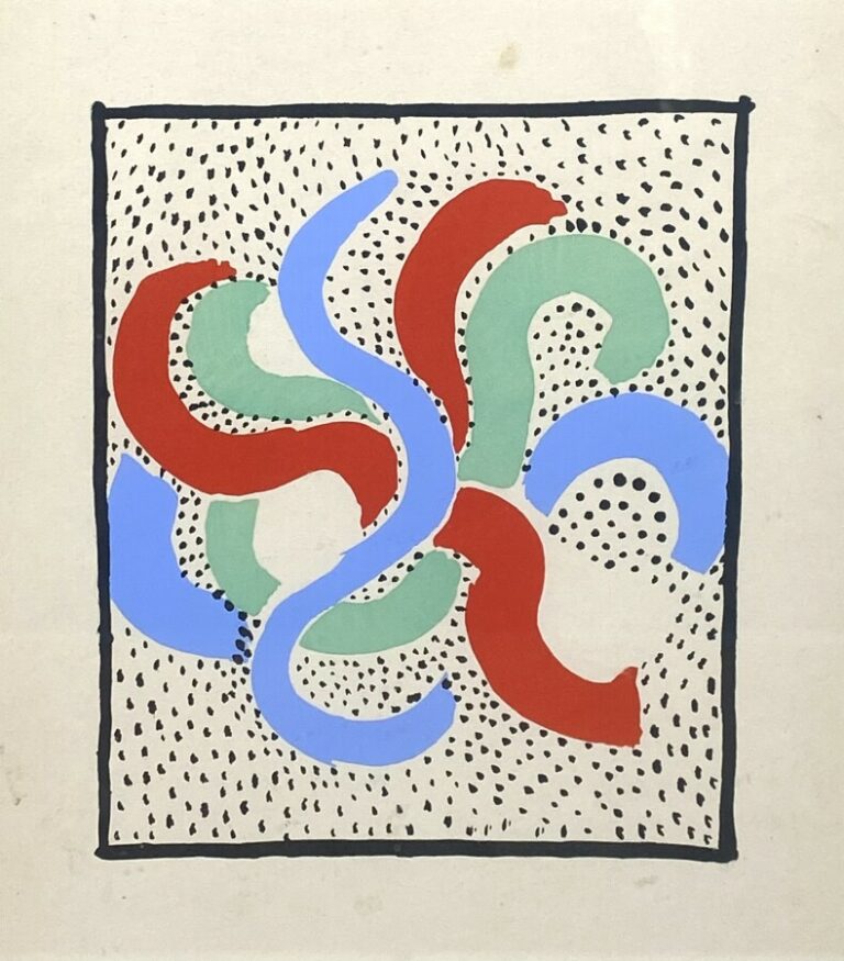 Sonia DELAUNAY (1885-1979) Composition, 1930 Pochoir en couleurs sur vélin Plan…