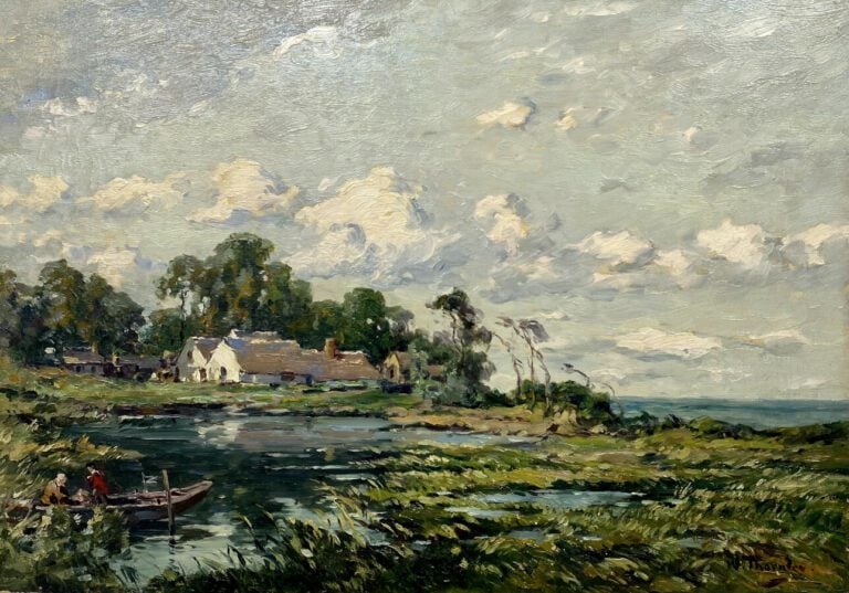 THORNLEY William " "barque sur l'étang" huile sur toile signé en bas à droite 4…