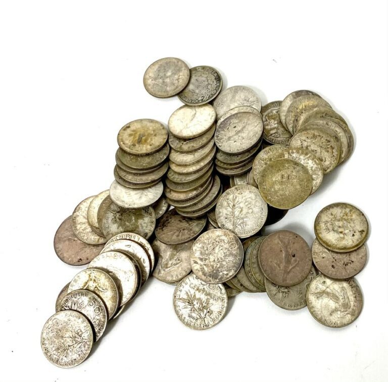 Un ensemble de pièces de 50 centimes en argent (214 g)