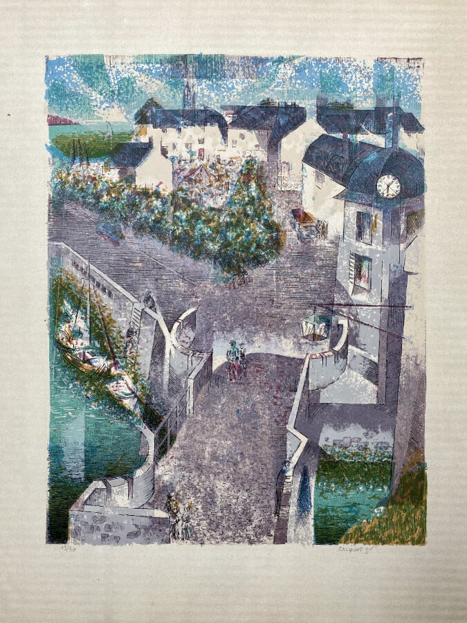 Un lot de 9 lithographies de JACQUOT, huile sur panneau "fleurs", 7 projets de…