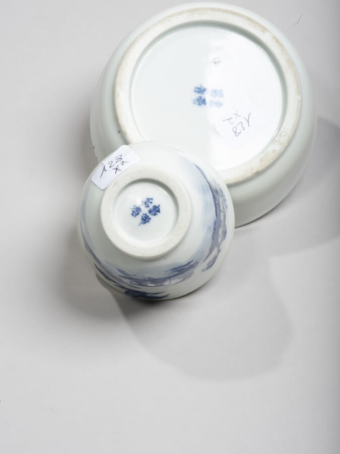 VIETNAM - XIXe et XX siècle- Coupelle et sorbet en porcelaine à décor en bleu s…