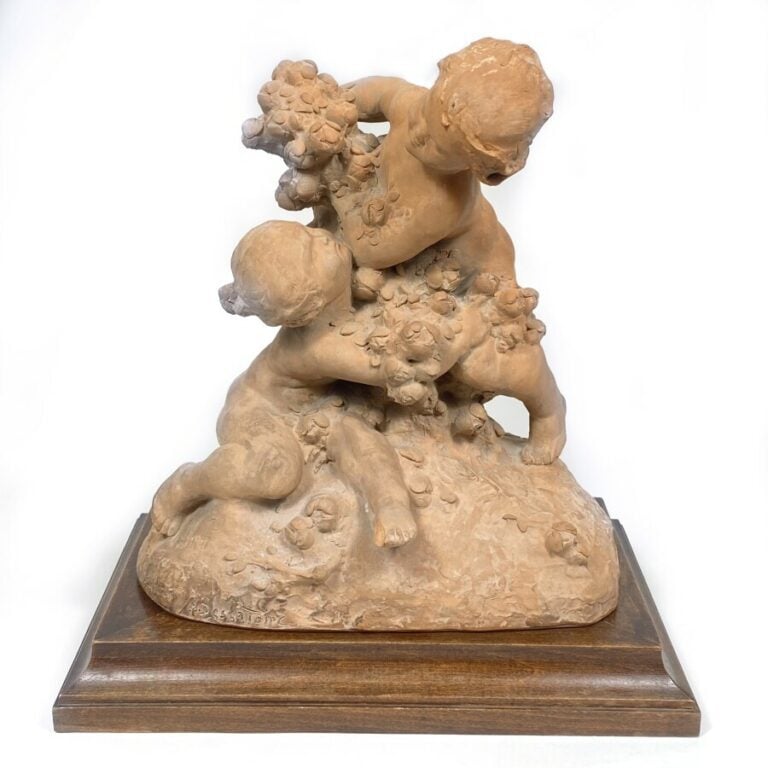Alexandre DESCATOIRE (1874-1949) - Enfants tenant des roses - Terre cuite - Sig…