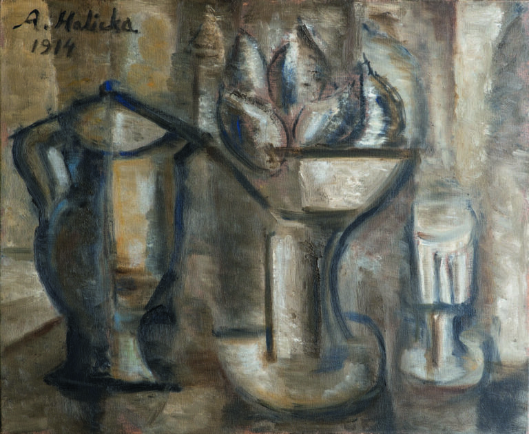 Alice HALICKA (1894 - 1975) - Nature morte cubisante à la coupe de fruits, pich…