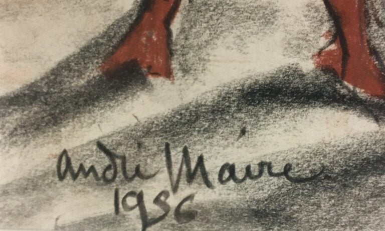 ANDRE MAIRE - Pêcheurs se reposant près de leur embarcation - Fusain et sanguin…