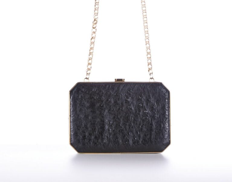 ANONYME - MINAUDIÈRE en autruche noir et métal doré - 18 x 13 cm