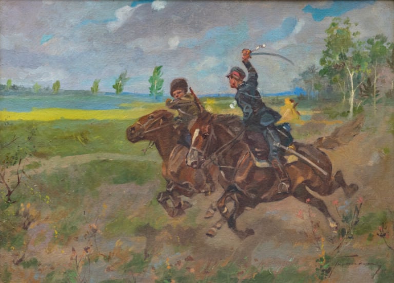 Antoni TRZESZCZKOWSKI (1902-1974) - Bataille - Huile sur carton, signée et daté…