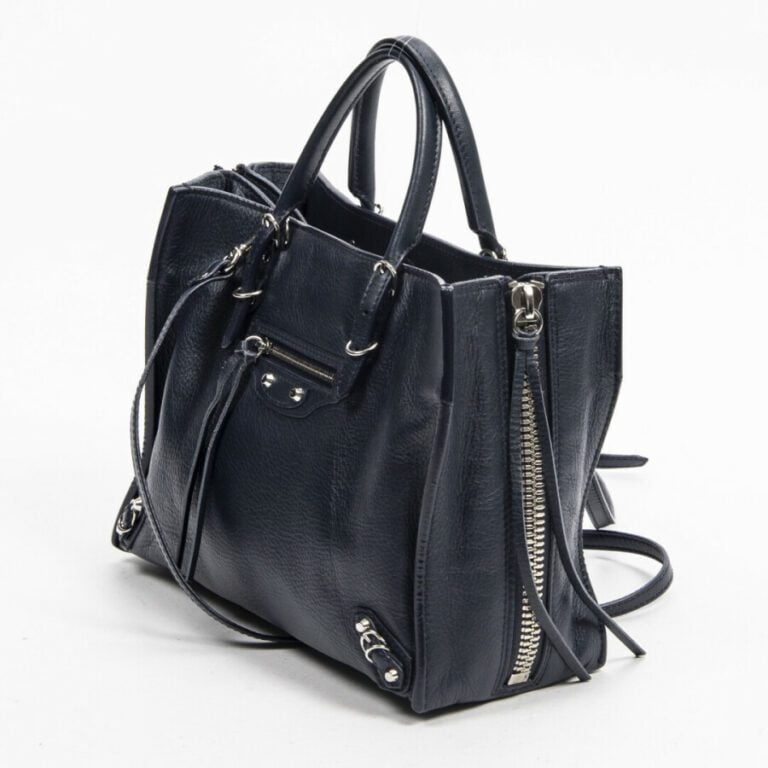 BALENCIAGA - Sac "Papier A6" - "Papier A6" bag - - Cuir grainé bleu marine - Na…