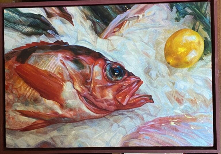 Bastien MILLAU. Sébaste. Huile sur panneau, signé au dos. 42 x 65 cm