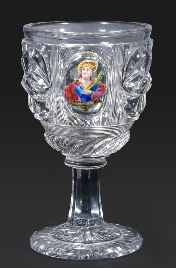 Bercy.Verre à pied en cristal taillé à doubles godrons, filets et côtes torses,…