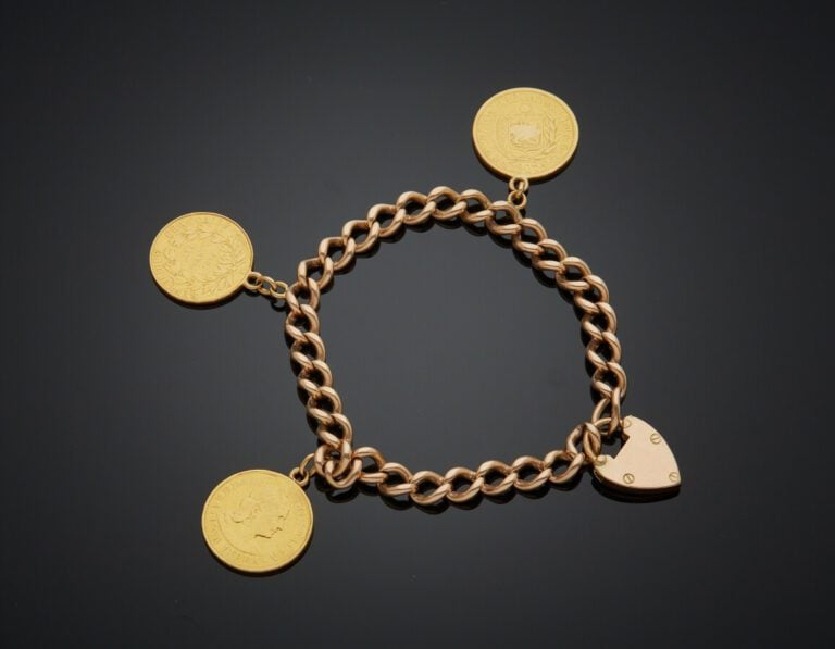 BRACELET et son fermoir" "cadenas forme de coeur, en or jaune et or rose (375)…