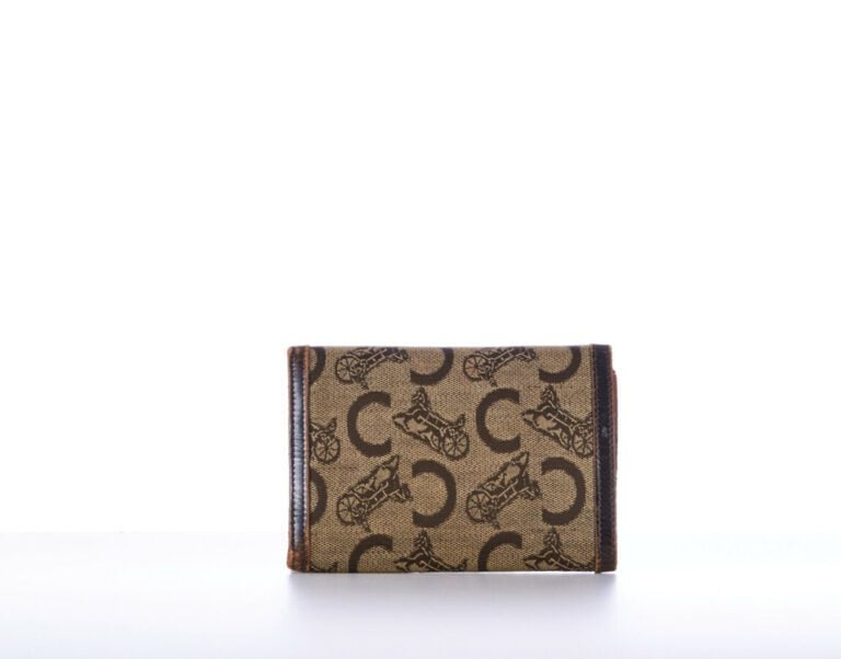 CELINE - 1970s/80s - PORTEFEUILLE en toile siglée et cuir - 15 x 11 cm - (patin…