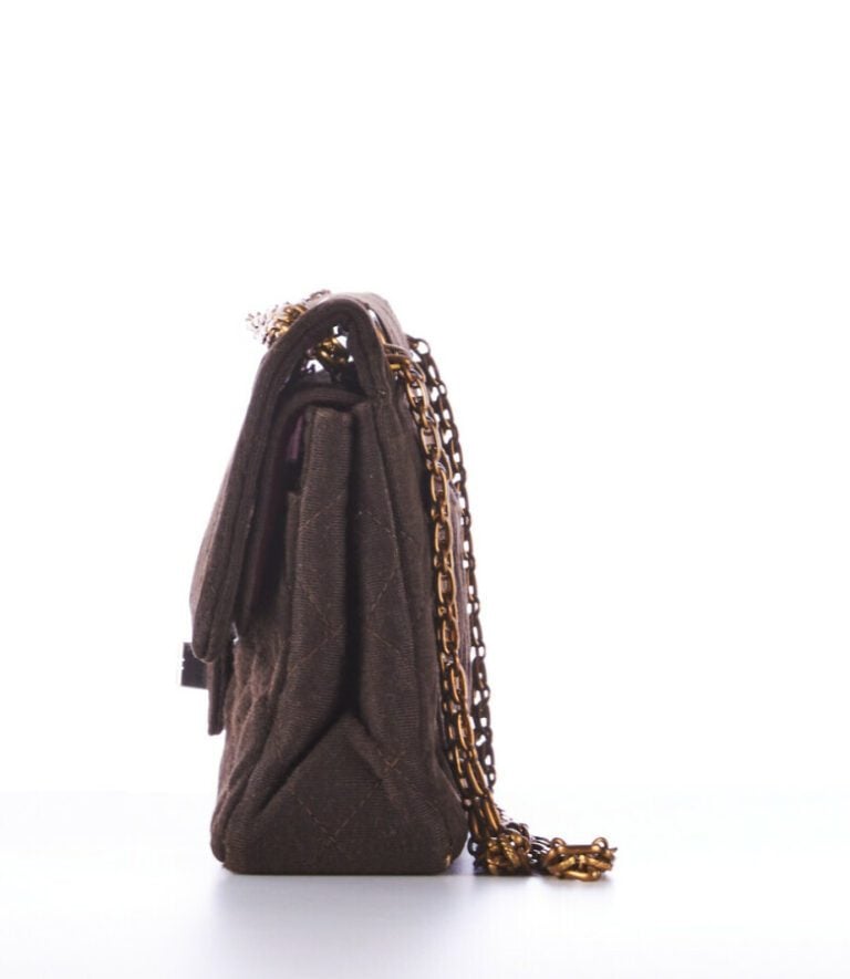CHANEL - 1960s/70s - SAC "2:55" en jersey matelassé chocolat, garnitures en mét…
