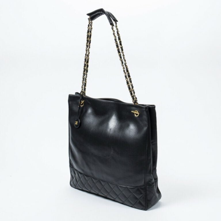 CHANEL - Circa 1986/88 - Cabas - Tote - - Cuir lisse et matelassé noir - Black…