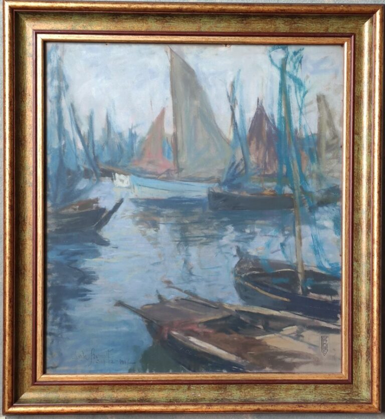 Charles Henry FROMUTH (1866-1937) - Le port (Concarneau), 1917 - Pastel sur pap…