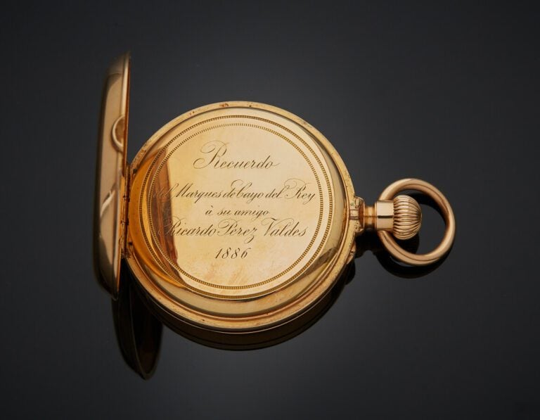 CHARLES OUDIN - MONTRE de POCHE en or rose (750) guilloché, orné d'un monogramm…
