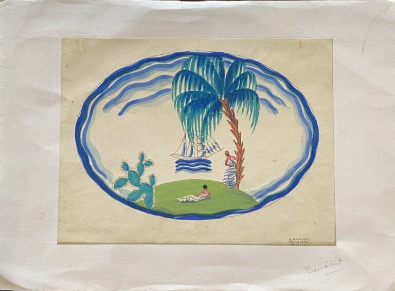 Charlotte SCHALLER- MOUILLOT (1880- 1969) - Ile déserte - Aquarelle sur papier,…