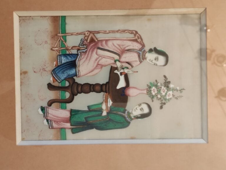 CHINE CANTON XIXème - SERIE DE NEUF (9) PIECES ENCADRÉES à décor de personnage…