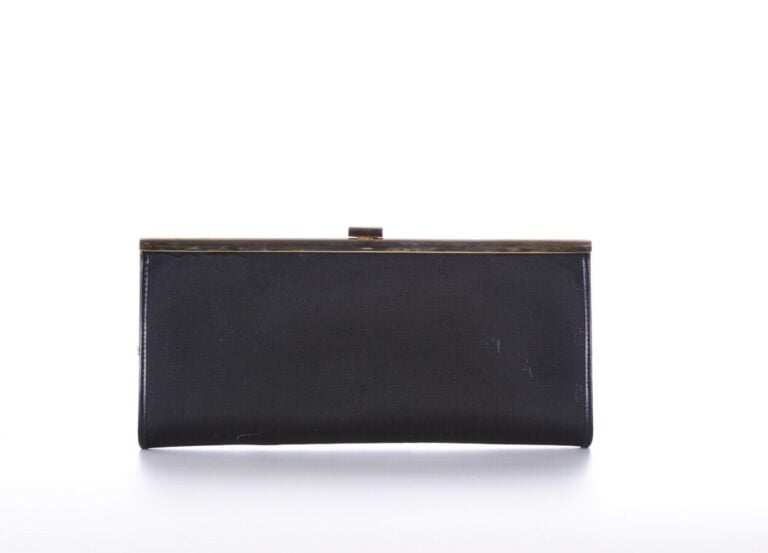 CHRISTIAN DIOR - POCHETTE DU SOIR en toile siglée noire et métal doré - 28 x 13…
