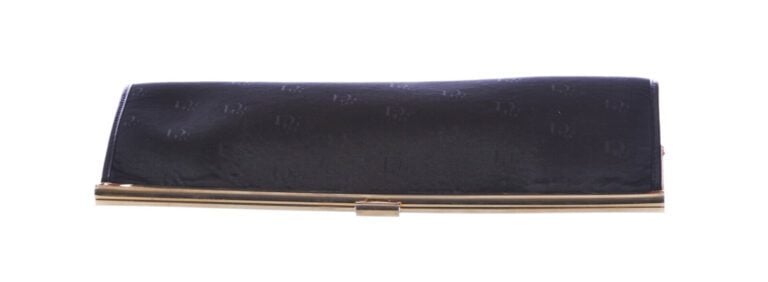 CHRISTIAN DIOR - POCHETTE DU SOIR en toile siglée noire et métal doré - 28 x 13…
