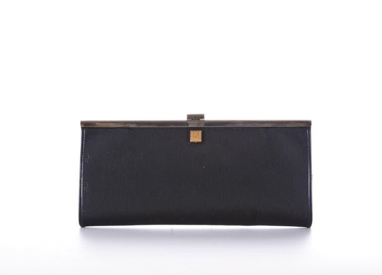 CHRISTIAN DIOR - POCHETTE DU SOIR en toile siglée noire et métal doré - 28 x 13…