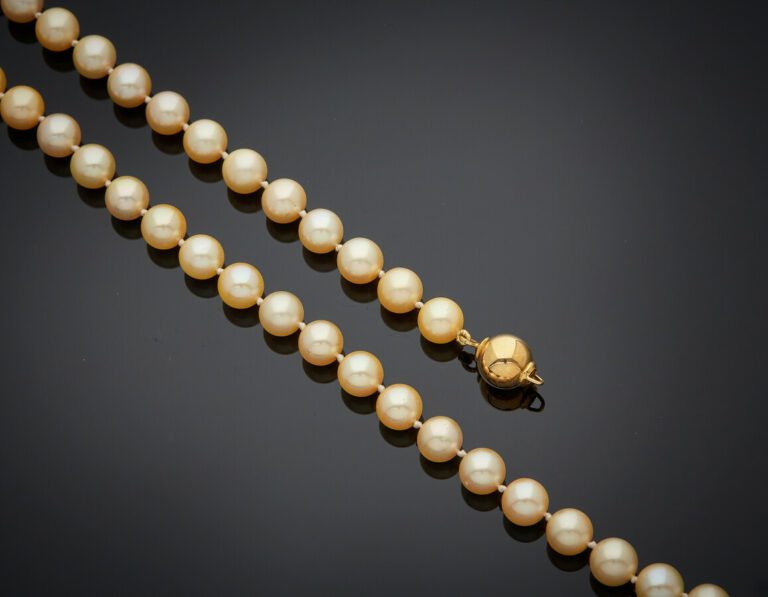 COLLIER composé d'un rang de perles de culture de couleur de couleur crème. Fer…