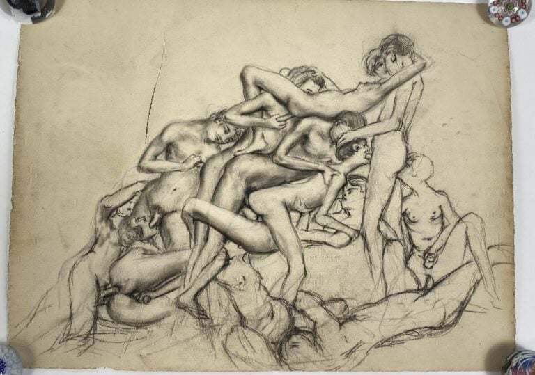 Curiosa - Scène érotique - Fusain - 48 x 63 cm - (déchirure)