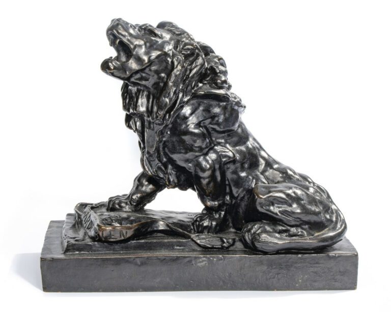 D'après Auguste RODIN - "Le lion qui pleure" - Bronze à patine noire, fonte à l…
