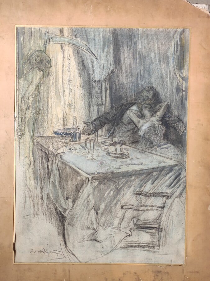David Ossipovitch WIDHOPFF (1867-1933) - Le dernier diner - Fusain, pastel, cra…
