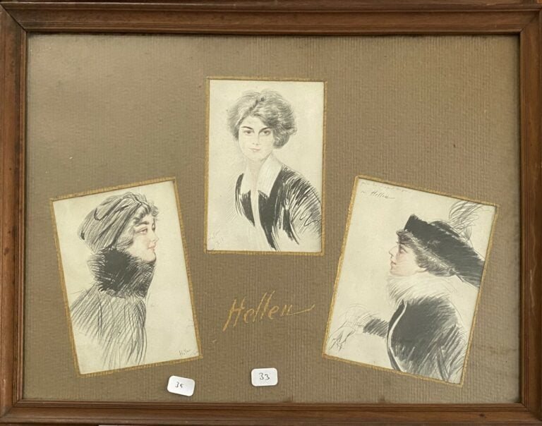 Deux encadrements contenant six gravures d'après Helleu - 26x35 cm