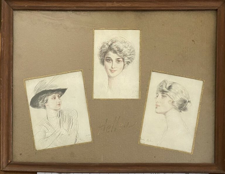 Deux encadrements contenant six gravures d'après Helleu - 26x35 cm