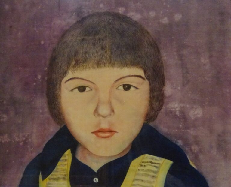 DINH THO (1931) - Portrait de jeune garçon vêtu d'un chandail jaune. - Aquarell…