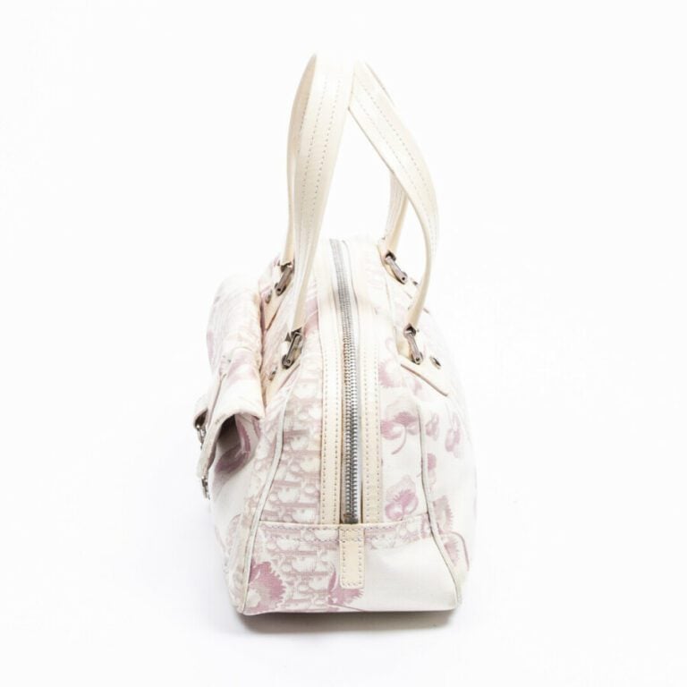 DIOR - 2004 - Sac - Bag - - Toile "Diorissimo" à fleurs rose, cuir ivoire - "Di…