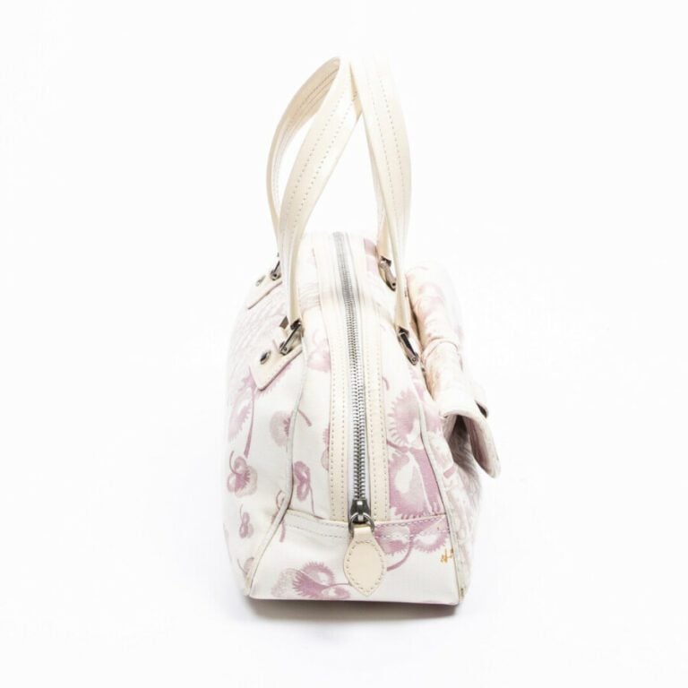 DIOR - 2004 - Sac - Bag - - Toile "Diorissimo" à fleurs rose, cuir ivoire - "Di…