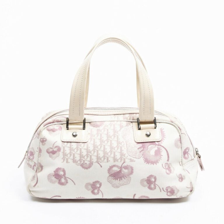 DIOR - 2004 - Sac - Bag - - Toile "Diorissimo" à fleurs rose, cuir ivoire - "Di…