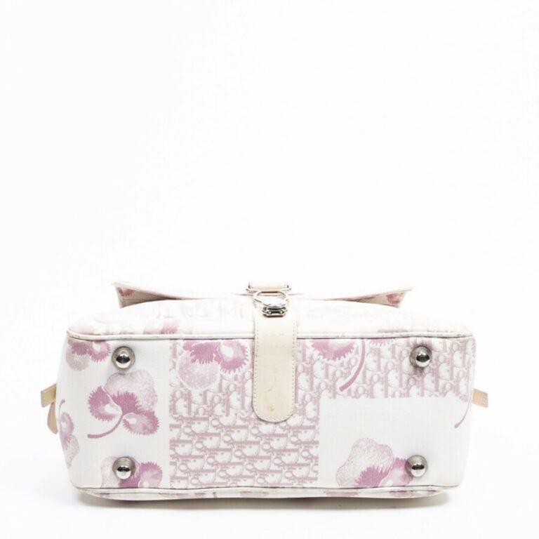 DIOR - 2004 - Sac - Bag - - Toile "Diorissimo" à fleurs rose, cuir ivoire - "Di…