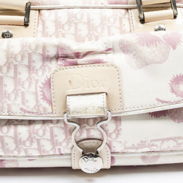 DIOR - 2004 - Sac - Bag - - Toile "Diorissimo" à fleurs rose, cuir ivoire - "Di…