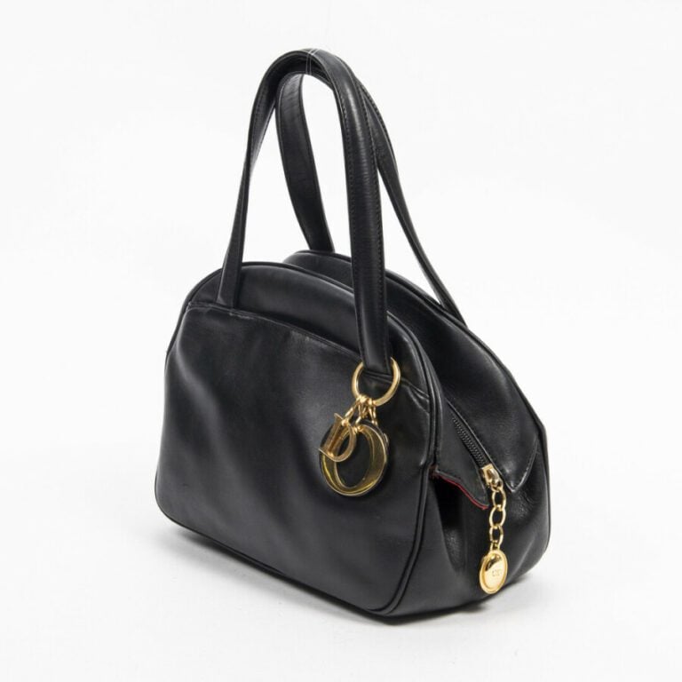 DIOR - Sac bowling - Bowling bag - - Cuir lisse noir - Black smooth leather - G…