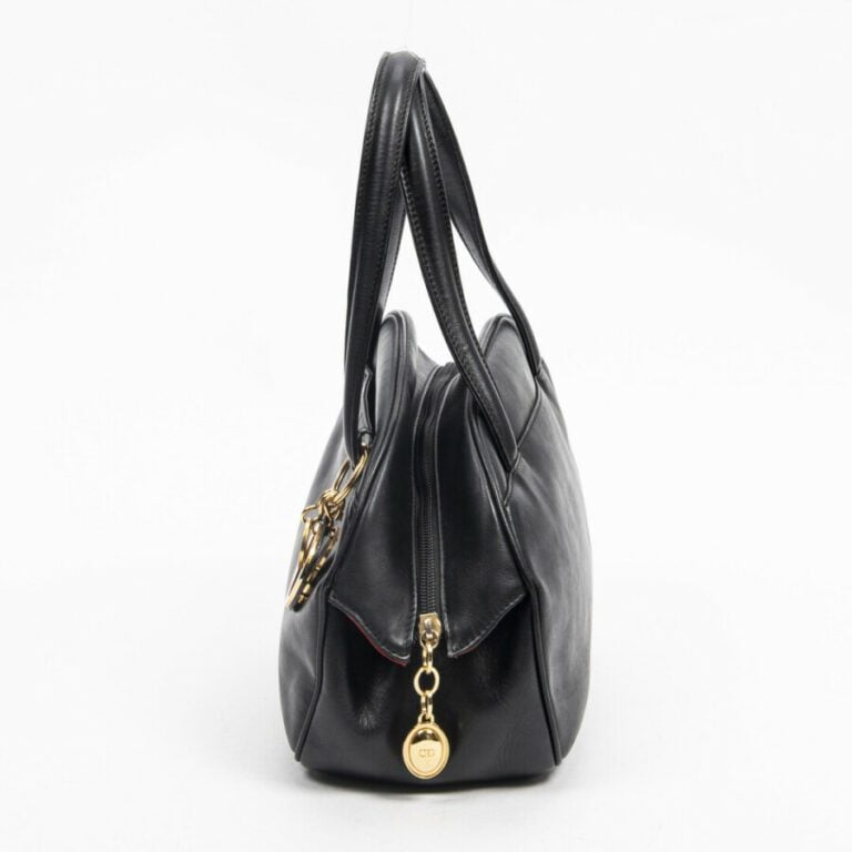 DIOR - Sac bowling - Bowling bag - - Cuir lisse noir - Black smooth leather - G…