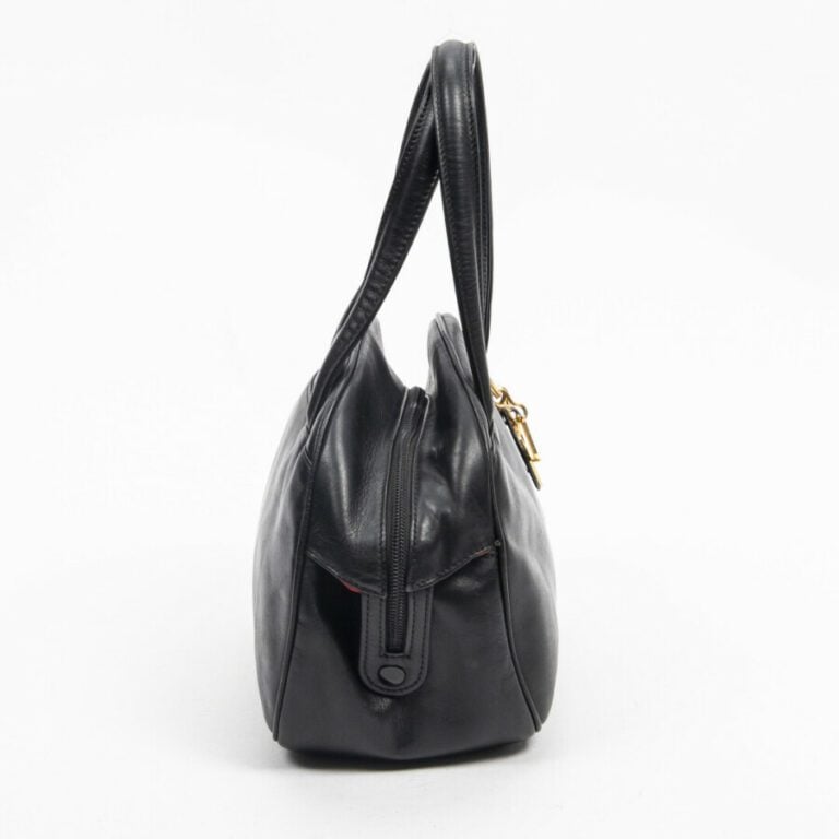 DIOR - Sac bowling - Bowling bag - - Cuir lisse noir - Black smooth leather - G…