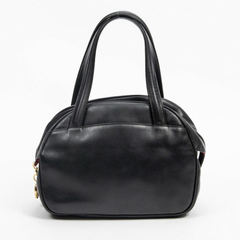 DIOR - Sac bowling - Bowling bag - - Cuir lisse noir - Black smooth leather - G…