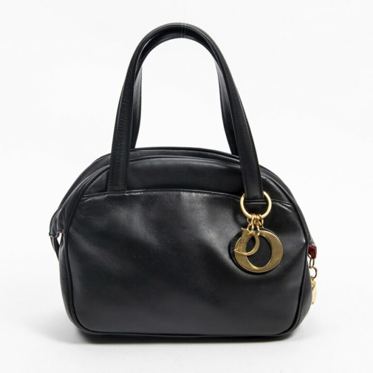 DIOR - Sac bowling - Bowling bag - - Cuir lisse noir - Black smooth leather - G…