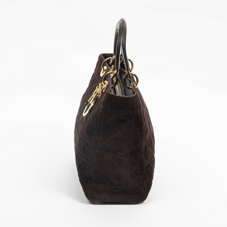 DIOR - Sac "Lady Dior" large - "Lady Dior" large bag - - Daim cannage marron, c…