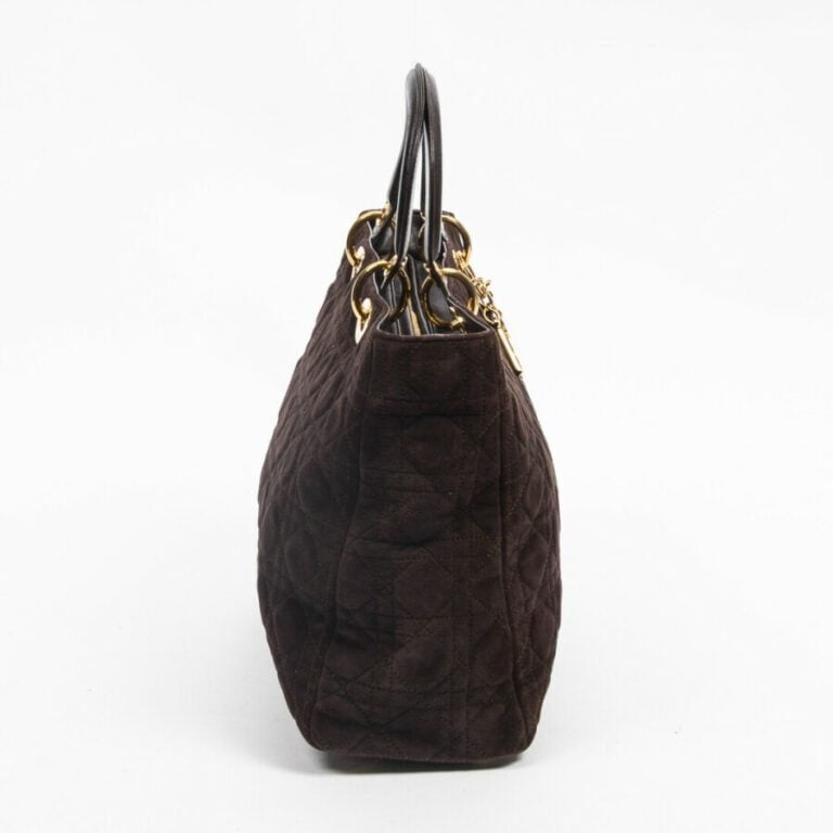 DIOR - Sac "Lady Dior" large - "Lady Dior" large bag - - Daim cannage marron, c…