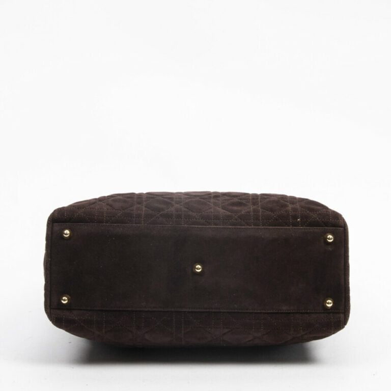 DIOR - Sac "Lady Dior" large - "Lady Dior" large bag - - Daim cannage marron, c…