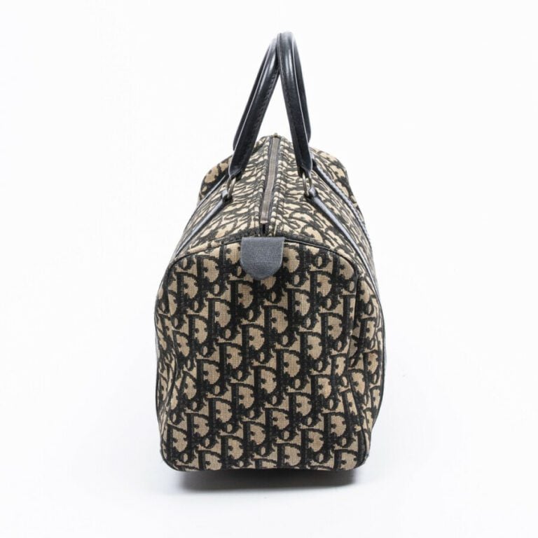 DIOR - Sac polochon - Duffle bag - - Toile "Diorissimo" beige et marine, cuir -…