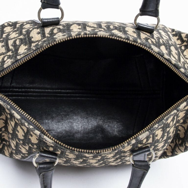 DIOR - Sac polochon - Duffle bag - - Toile "Diorissimo" beige et marine, cuir -…