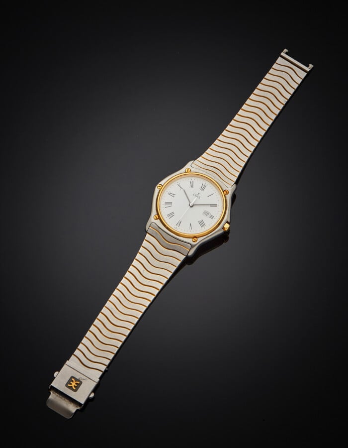 EBEL - BRACELET MONTRE, modèle « Wave », grande taille, en acier et or (750). C…